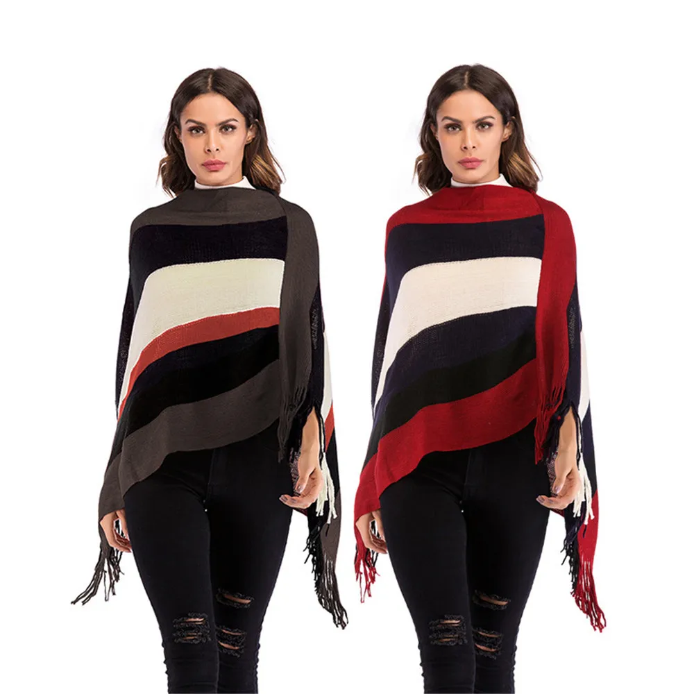 Colorblock Striped Tassel Cloak Shawl Loose Pullover Casual Loose Long Irregular Tassel Colorblock Striped Tassel Cloak Shawl Loose Pullover Casual Loose Long Irregular Tassel