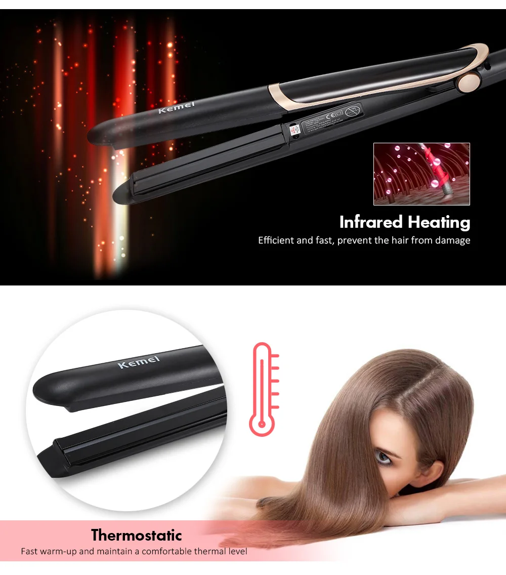 Kemei 2219 для волос выпрямитель для волос температура Керамика термостатический покрытие инструмент для укладки волос