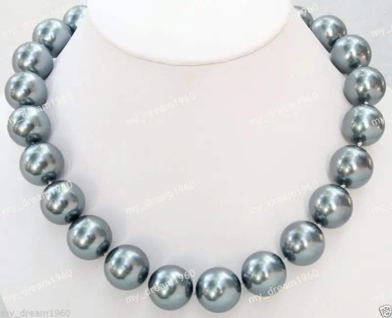 

Hot sale new Style >>>>>Beautiful Huge Genuine 20MM Gray South Sea Shell Pearl Round Beaded Necklace *Free Shipping*