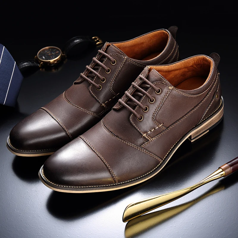 2019 Spring New Men's Business Dress Shoes Genuine Leather England Fashion Casual Oxfords Shoes Classic Three Colors Size 7.5-13