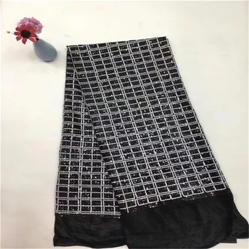 

2019 African high quality velvet sequence French Nigerian sequins net tulle mesh Swiss lace fabric for dress 5yards/lot