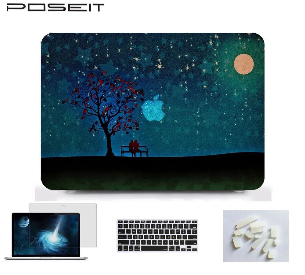 For Macbook Air 11 Pro Retina 12 Touch Bar 13 15  Plastic Hard Case Cover Laptop Shell+Keyboard Cover+Screen Film+Dust Plugs