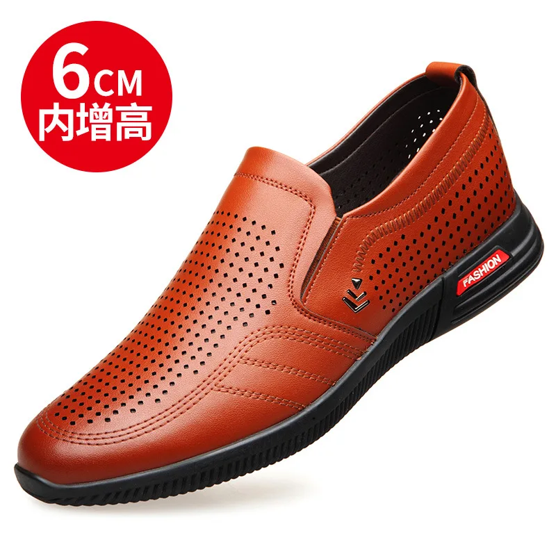 Augmenter Heel Sur Bateau Mocassins Des Cuir D'été Véritable Mens flat En Hommes 6cm height height Confortable Casual Glissement Flat Respirant Hauteur Chaussures Heel 6cm De qOnxxaES