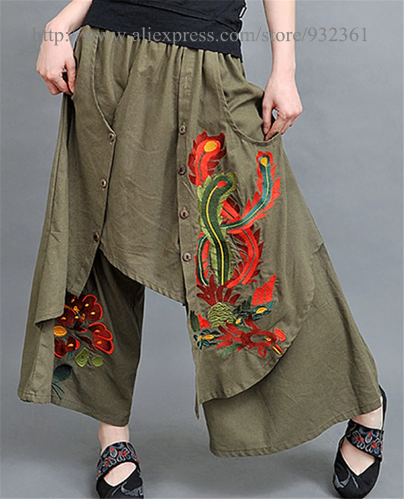 

Vintage Ethnic Floral Embrodery Women Long Skirt boho hippie festival Skirts Womens 3 Color cotton linen clothing Saias faldas