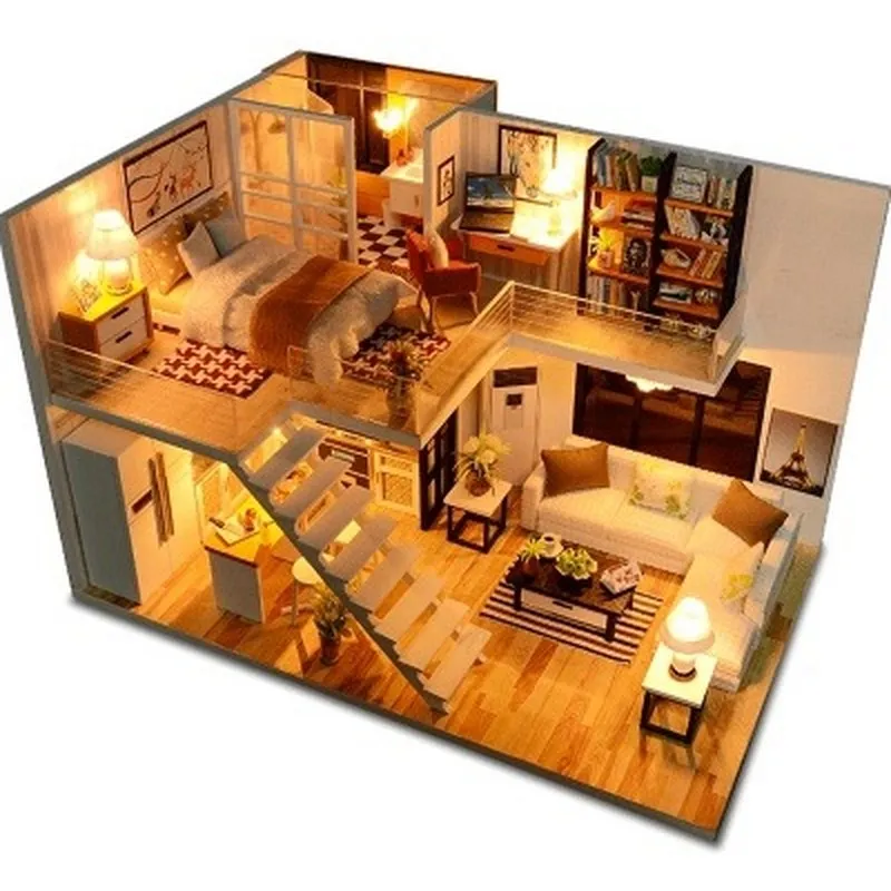 

DIY Doll House Toy Wooden Assemble Miniatura Doll Houses Miniature Dollhouse toys With Furniture LED Lights kids Birthday Gift