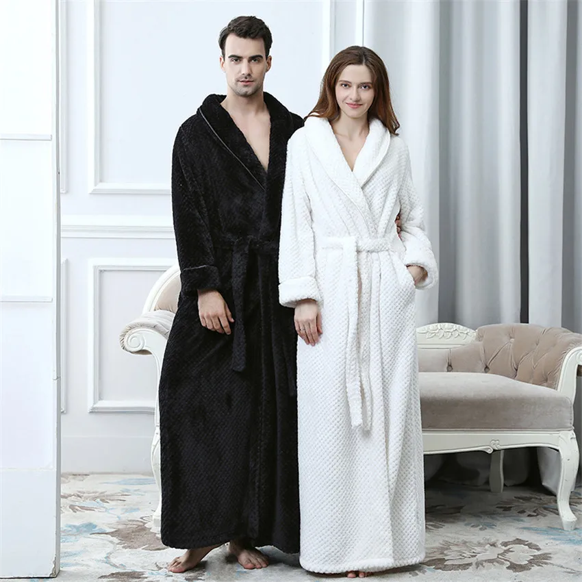 Men Women Long Bath Robe Bath Towel Bathrobe Coral Velvet Pajamas Body Spa Super Absorbent Home Decoration Solid Bath Gown Towel