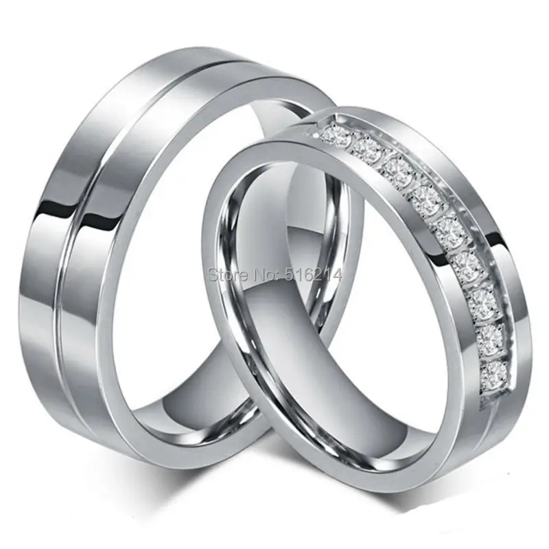 ROWAG 6mm Mens Titanium Stainless Steel Couple Wedding Bands for Him and Her Womens Cubic Zinconia CZ Promise Engagement Rings ROWAG 6mm Mens Titanium Stainless Steel Couple Wedding Bands for Him and Her Womens Cubic Zinconia CZ Promise Engagement Rings