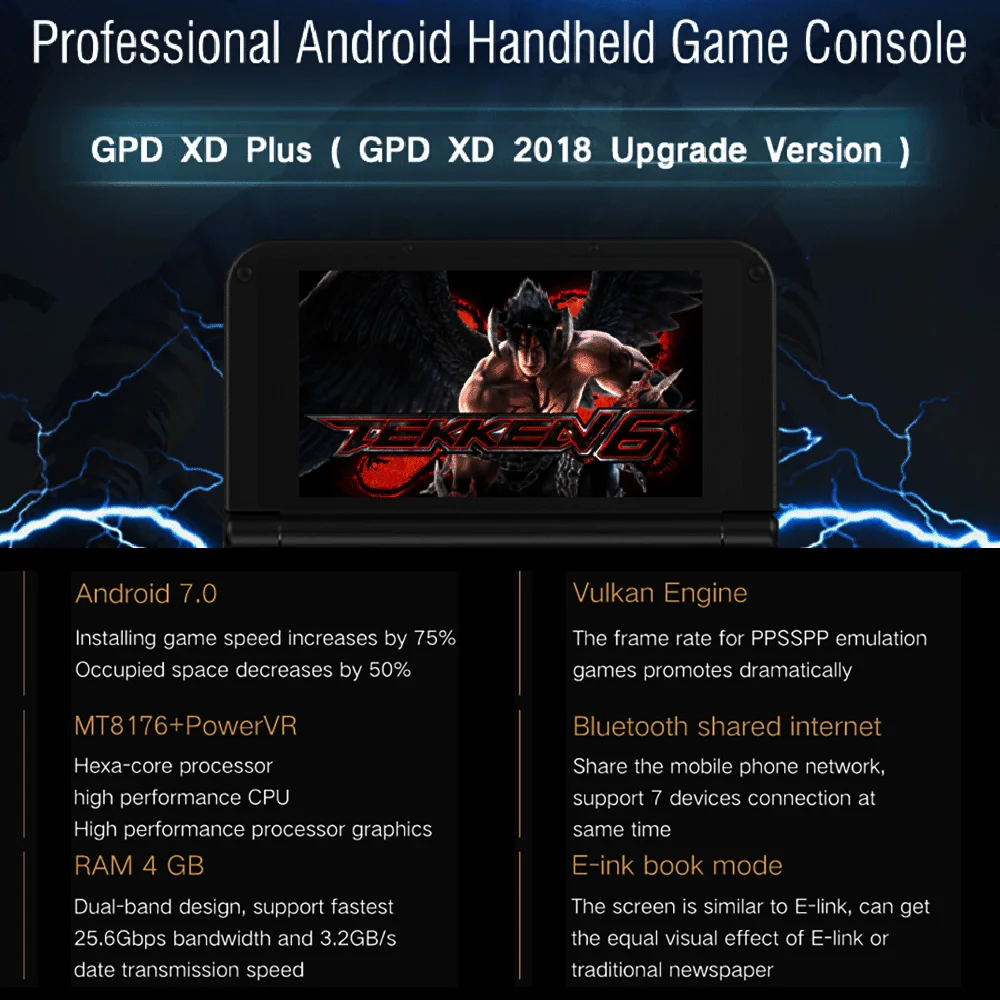 GPD XD Plus геймпад планшетный ПК игровая консоль 5," сенсорный экран 1280*720 Bluetooth 4,1 Android 7,0 портативная игра 4GB32GB MT8176