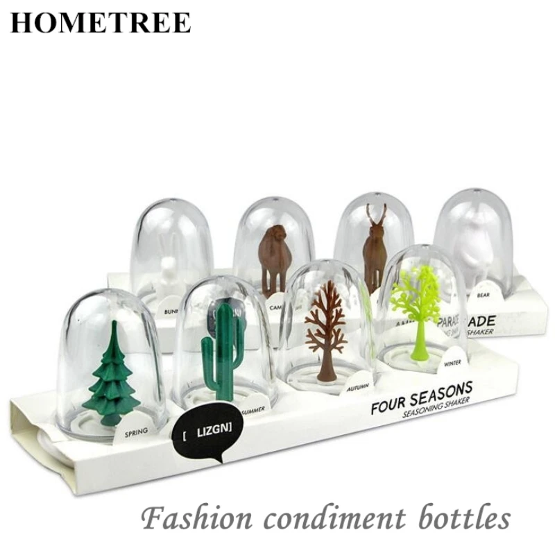 

HOMETREE 1pcs Spice Jar Stocked Round Transparent Type 4 Grid Storage Seasoning Box Cute Animal Four Seasons Spices Storage H800