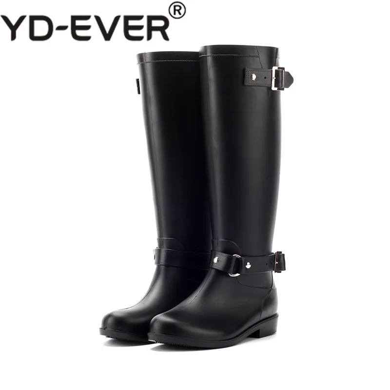 

YD-EVER Women Rain Boots Ladies Hunter Boots Shoes High Top Winter Autumn Women Knee High Boots Shoes Zipper