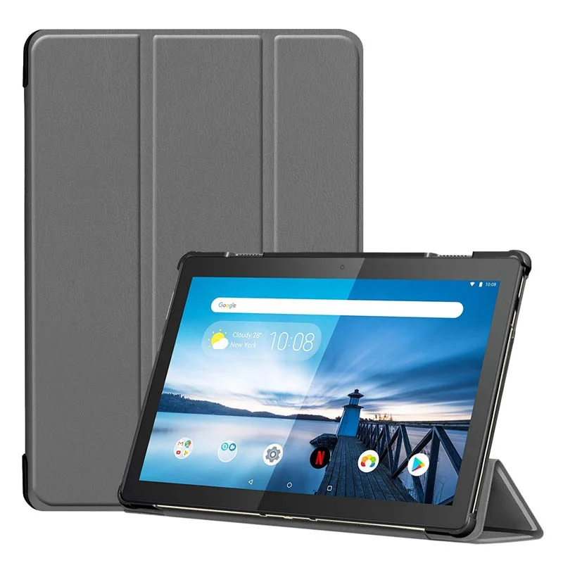 Чехол из искусственной кожи для lenovo Tab M10 TB-X605F TB-X605L, Тонкий Магнитный чехол-подставка для планшета lenovo M10, чехол+ ручка-пленка - Цвет: silver