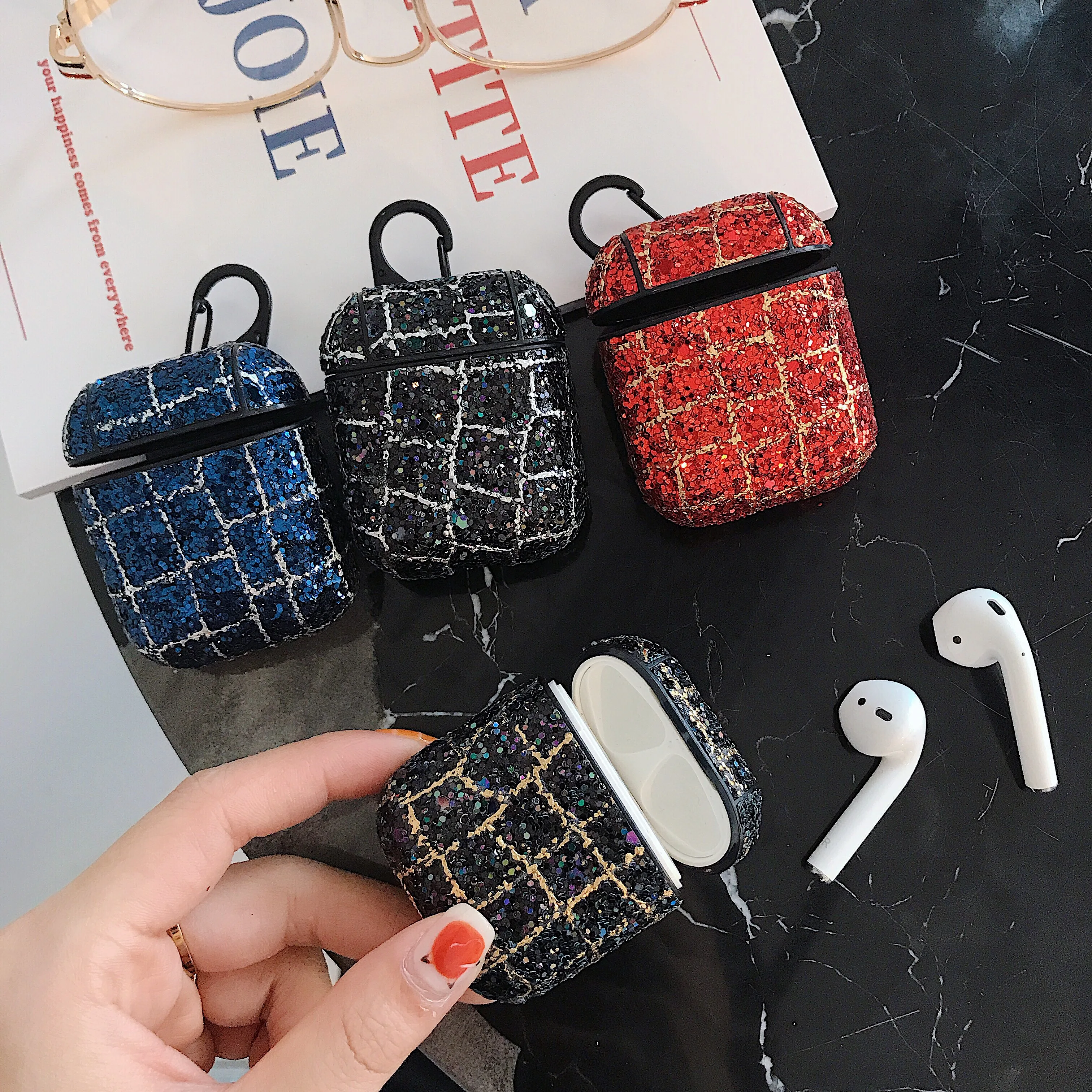 

Bling Glitter Bag Case For Apple AirPods 1 2nd Bluetooth Wireless Earphone Case With Clasp For Air Pods Charging Box Cover Funda