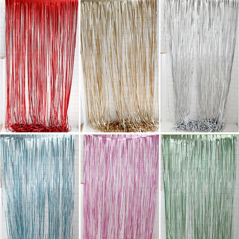 

Gold Sliver Metal Foil Edge Shiny Rain Curtain Birthday Party Wedding Decoration Photography Background Line Curtain Photo Props