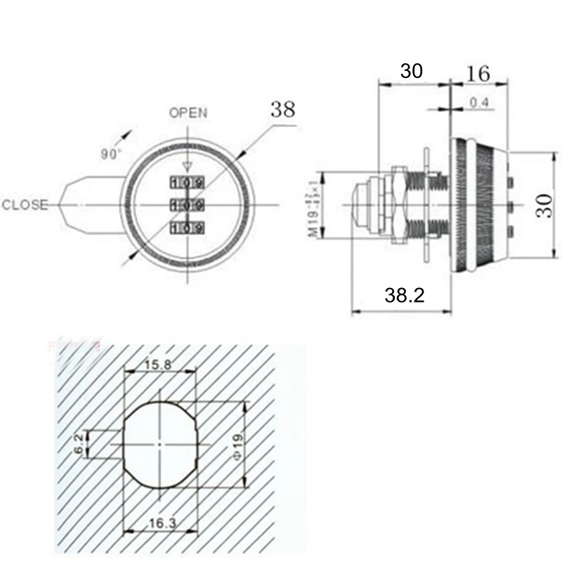 3 Digit Combination Mechanical Digital Door Lock Wood 30MM Lock Body Keyless Digital Safe Smart Cabinet File Lock Door