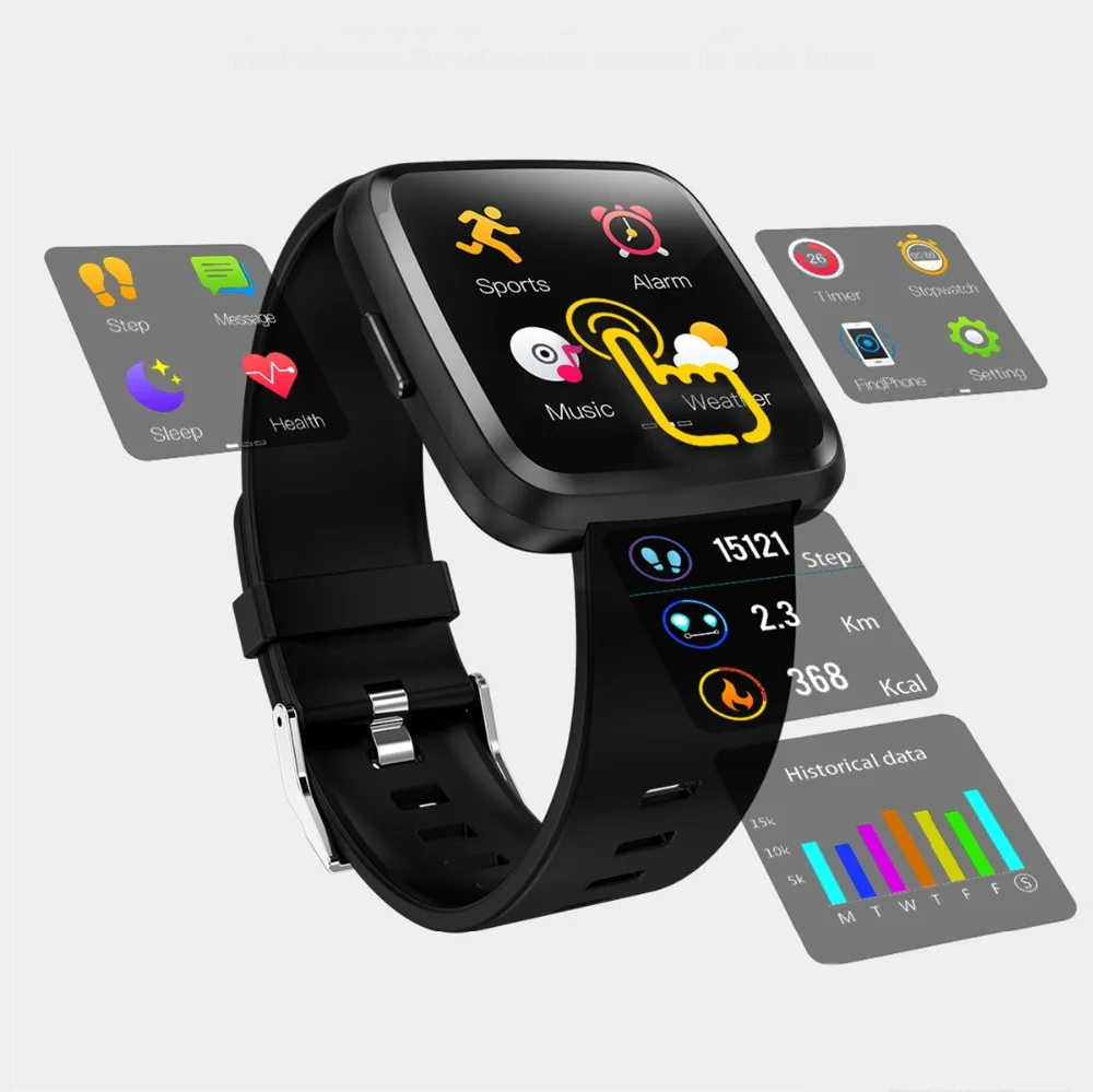 

Y7 Plus Metal Smart watch IP67 Waterproof Touch Screen Heart Rate Monitor Blood Pressure Women men Wristband For Android IOS