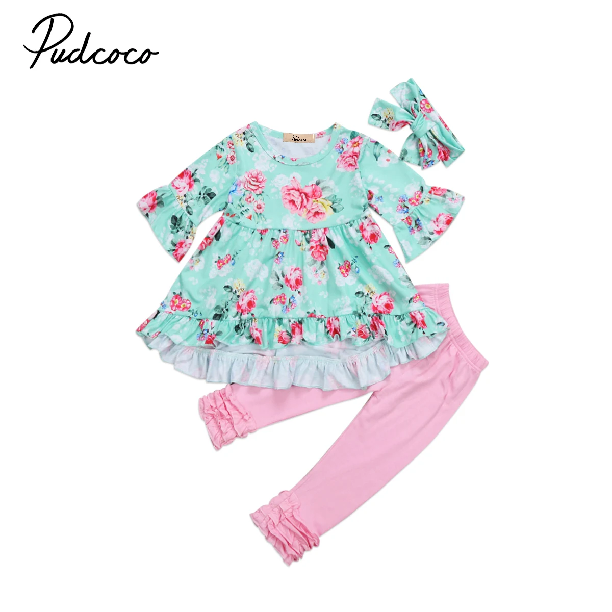 

3Pcs Flower Girls Clothing Toddler Kids Baby Girl Floral T-shirt Tops+Long Pants Headband Children Girls Outfit Clothes Set 2-7T