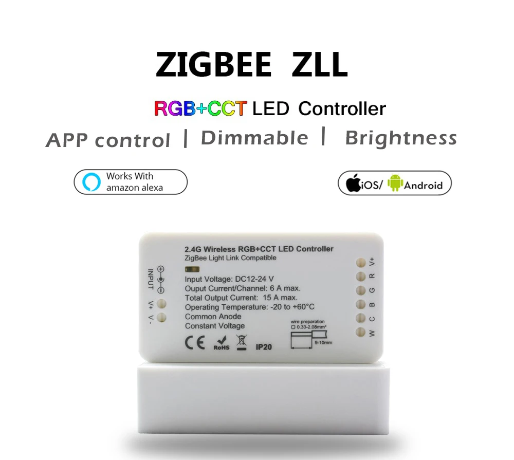 ZIGBEE двойной белый ZLL светодиодный контроллер RGBW RGB+ CCT 15A DC12V/24 V диммер Светодиодный драйвер Smart Wifi ZIGBEE ленточный контроллер