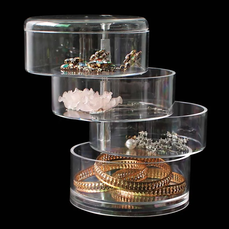 Clear Acrylic Jewelry Storage Box 4 Tiers Rotating Jewelry Organizer