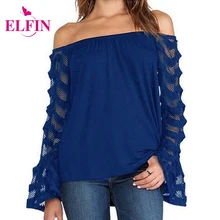 2016 Otoño Más El Tamaño de Las Mujeres Del Hombro Remata la Blusa Femenina Floja Ocasional Mujeres Camiseta de Manga Larga LJ4943R