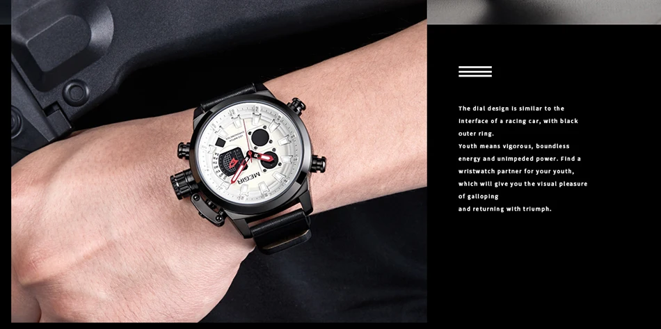 MEGIR Мужские Спортивные кварцевые наручные часы с кожаным хронографом, водонепроницаемые армейские военные мужские часы, роскошные часы от ведущего бренда, мужские часы