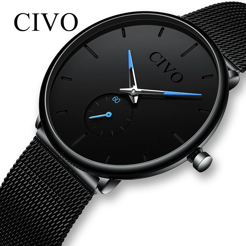 CIVO Fashion Watch Men Waterproof font b Slim b font Mesh Strap Minimalist Wrist Watches For