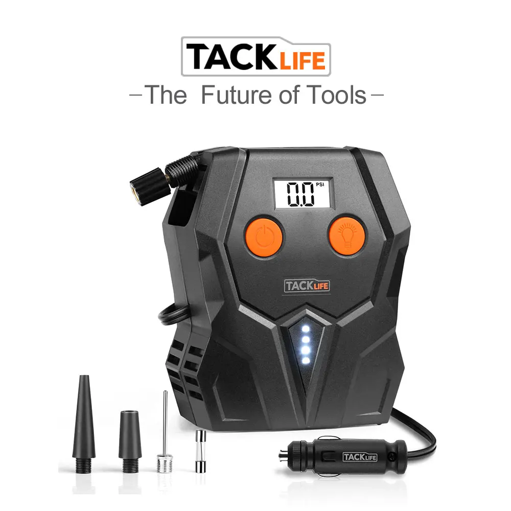 TACKLIFE ACP1A воздушный компрессор, насос для шин, насос для шин 12 В, уникальный непрерывный насос, дополнительный предохранитель, 150 фунтов/кв