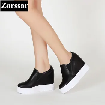 

{Zorssar} 2017 Summer NEW Genuine leather Womens Platform Shoes Wedges High heels Pumps Casual height increasing women shoes