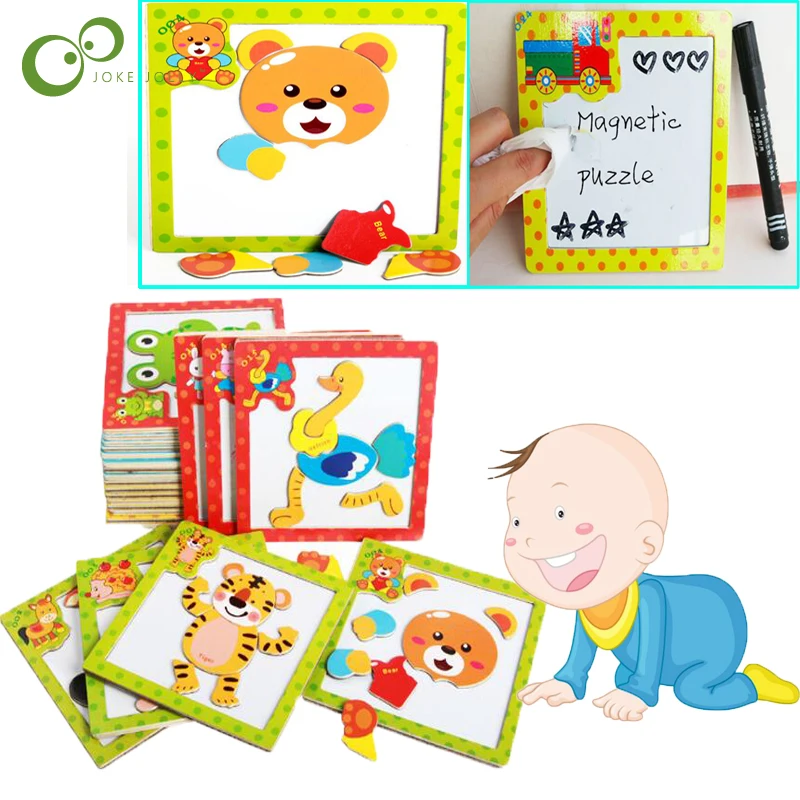 

1Pcs 3D Magnetic Puzzle Jigsaw Wooden Toys Cartoon Animals Traffic Puzzles Tangram Kids Educational Toy for Children ZXH