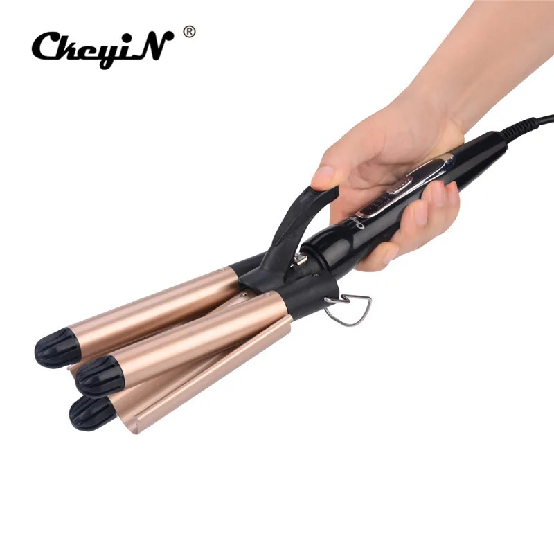 

Professional 110-240V Hair Curler Ceramic Triple Barrel Wave Perm Splint Curling Wand with Heat-resistant Glove Styling Tools