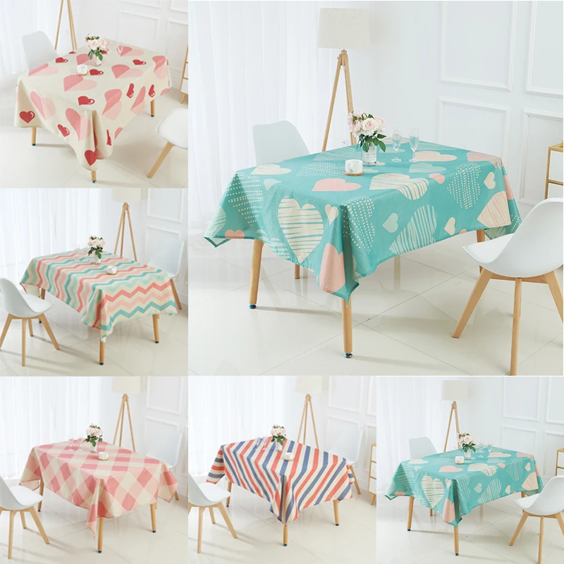 

geometric table cloth Waterproof linen geometrical Heart stripe Home Decoration tablecloth Cover For Living Room Customable