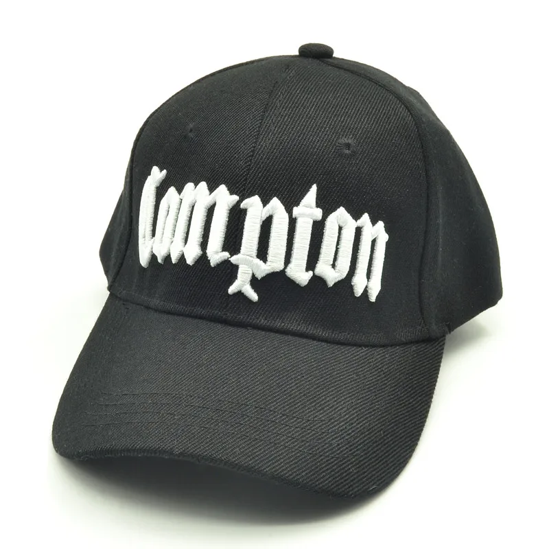 Compton бейсболка с вышивкой бренд snapback шапки модные мужские и женские хип хоп с косточками из верблюжьей шерсти reta casquette de marque touca chapeu - Цвет: Черный