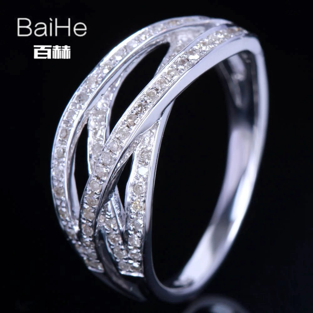 Baihe SOLID 14 К из белого золота(au585) 0.4ct CERTIFIED H/SI круглая огранка из натуральной бриллиантами свадебные Для женщин Мода Ювелирные украшения кольцо