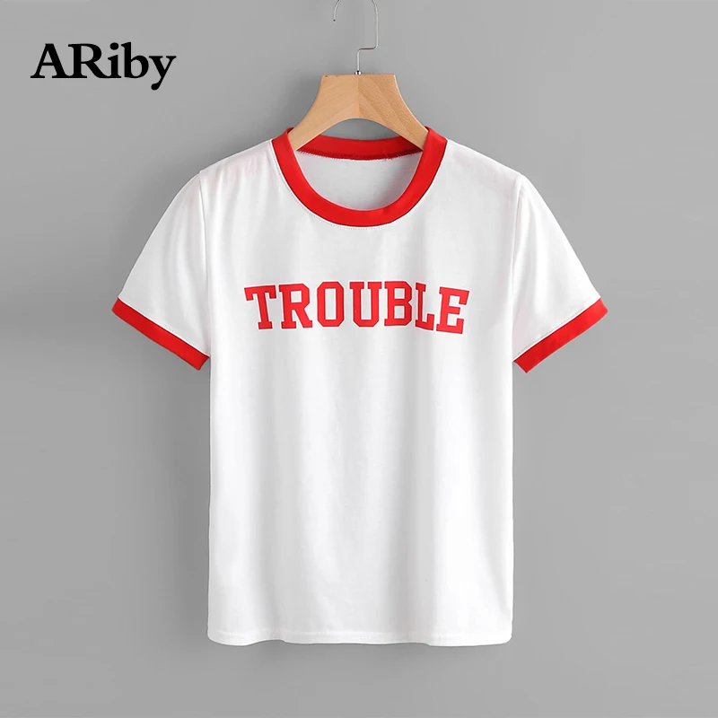 

Women T Shirt 2019 Summer Casual Simple Round Collar Short-sleeved Letter Printed White Shirt Harajuku Korean Clothes Streetwear