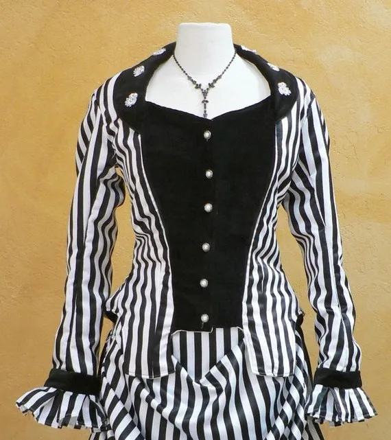

Custom Made Circa 1870's Steampunk Striped Bustle Gown Victorian Historical Costume/Party Dresses