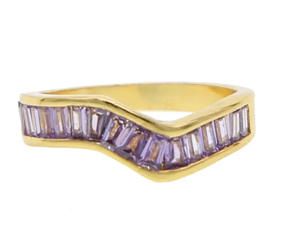 Красочные cz Группа стек кольцо золото различные цвета ободок набор багет камень волна твист группы кольца - Цвет основного камня: purple