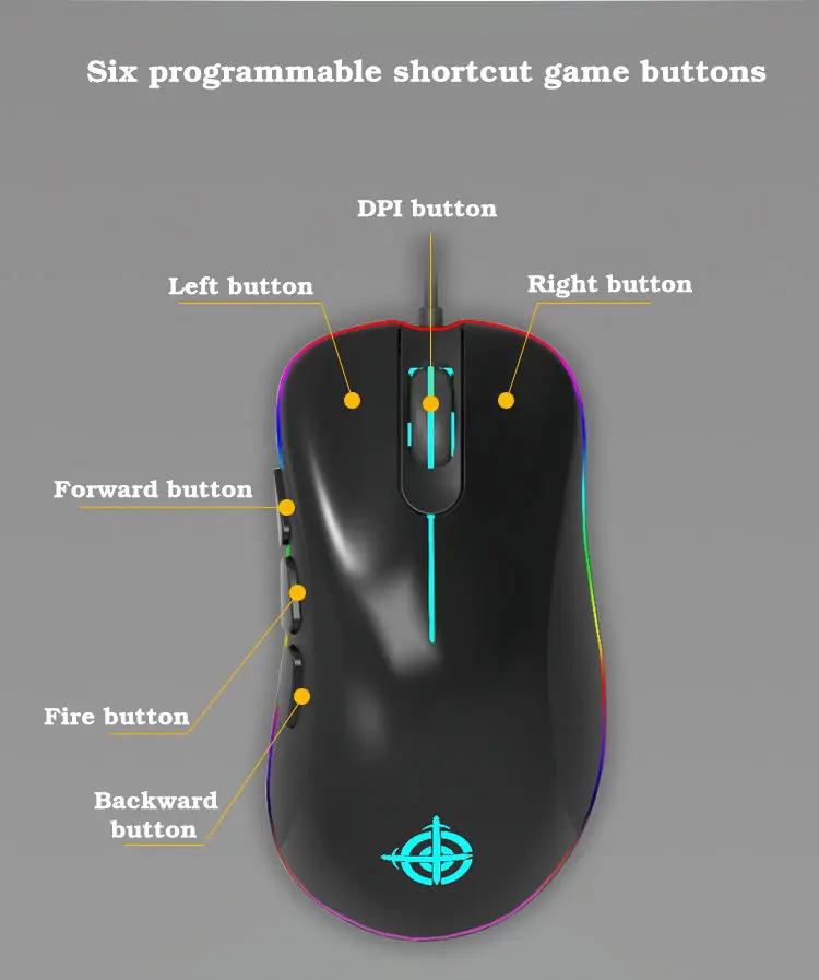 Игровая мышь MG10, 6200 dpi, светодиодный светильник, 8 кнопок, пожарная снайперская кнопка, мышь для компьютера, ноутбука, геймера, мыши