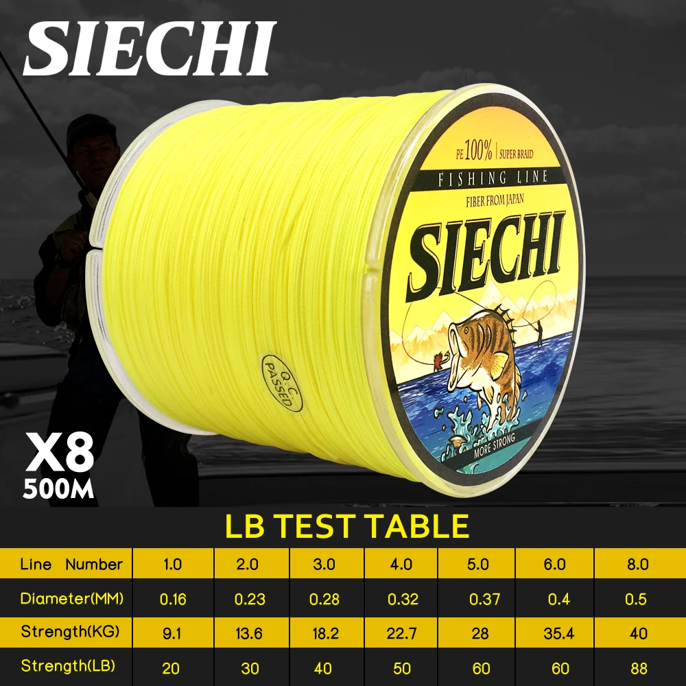 SIECHI 6 цветов рыболовная леска 8 нитей рыболовный шнур для карпа 500 м PE Pesca плетеная леска прочная рыболовная леска 20-88 фунтов
