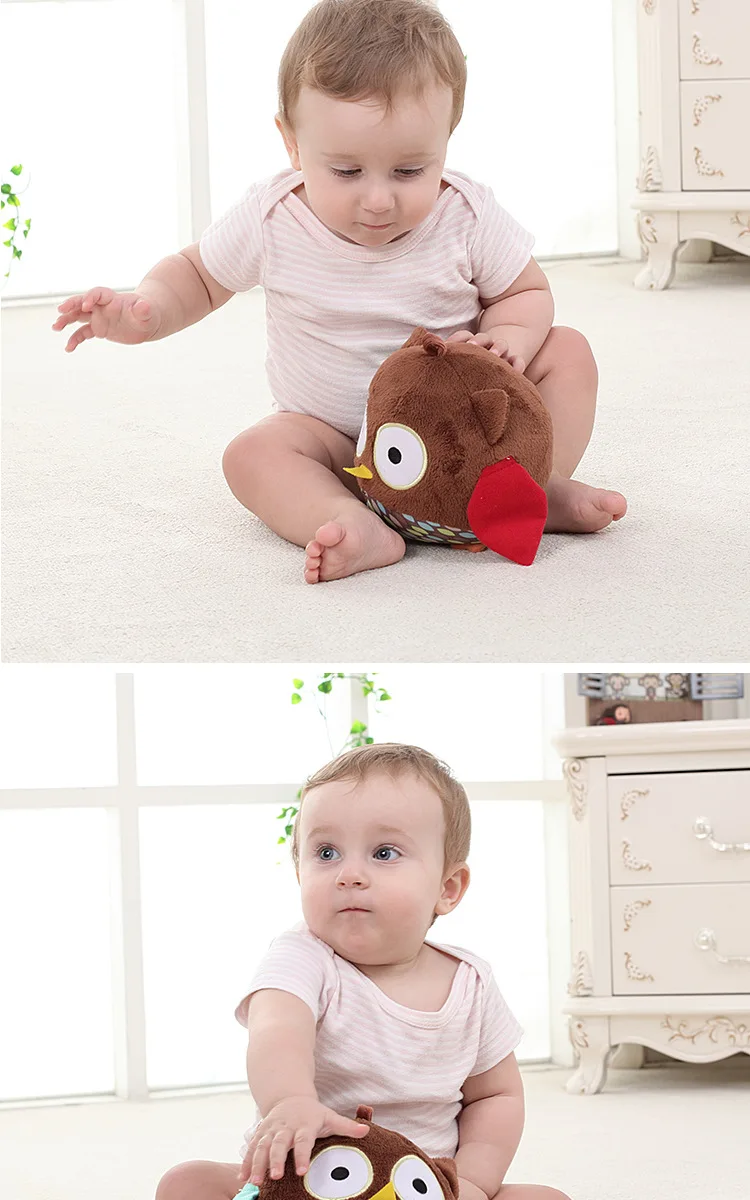 Коляска аксессуары милый ребенок сова плюшевый мяч детские звук колокольчиков кулон сканирование рука игрушки успокаивающий игрушка