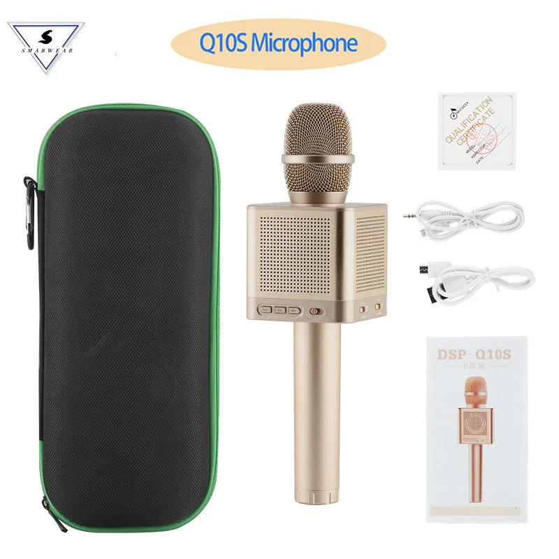 

Q10s Wireless Karaoke Microphone 2.1 Sound Track TF-Card-Insert Dimensional Sound Voice Change 4 Speakers Smartphone Karaoke