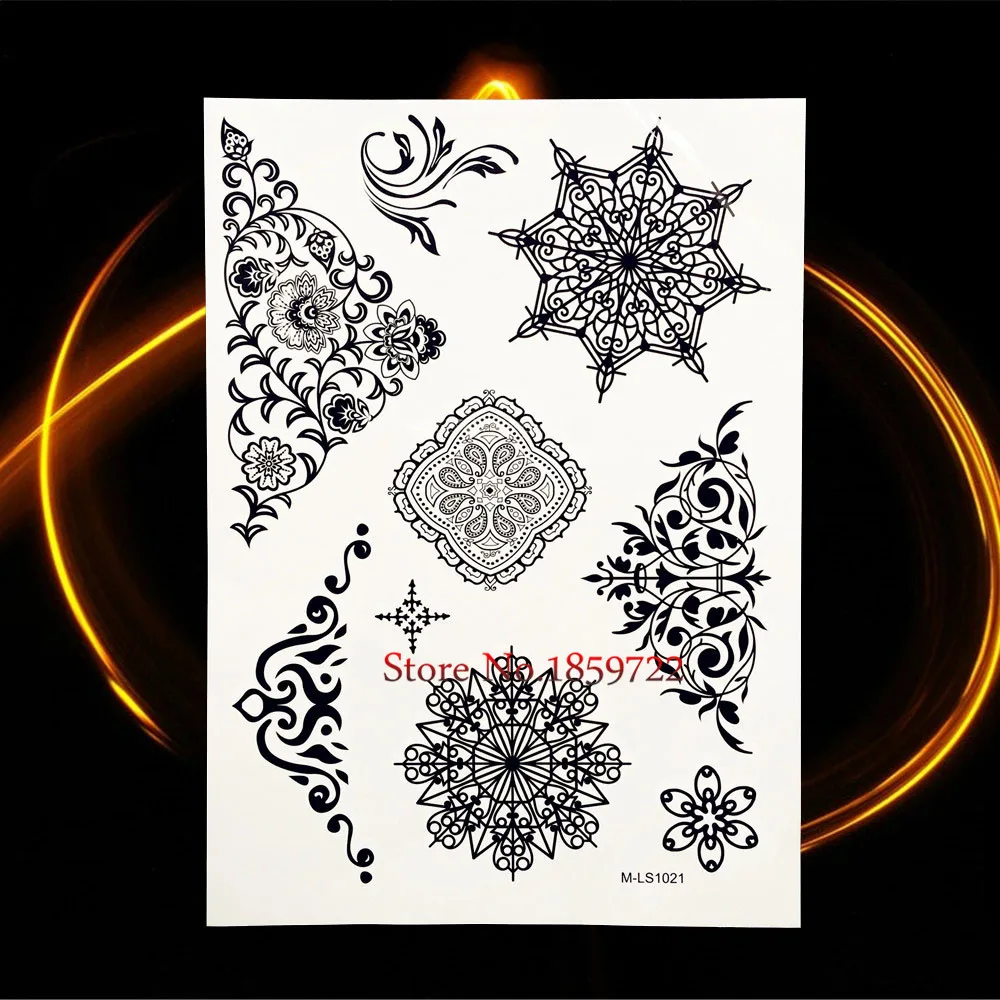 071 25 Style Noir Dencre Femmes Henné Mehndi Tatouage Body Art Faux Paisley Fleur Bras Tatouages étanche Temporaire Tatouage Autocollants Hbj014
