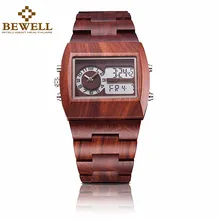 BEWELL деревянные мужские часы электронные многофункциональные светящиеся большие квадратные цифровые сандаловые часы мужские montre bois homme 021A