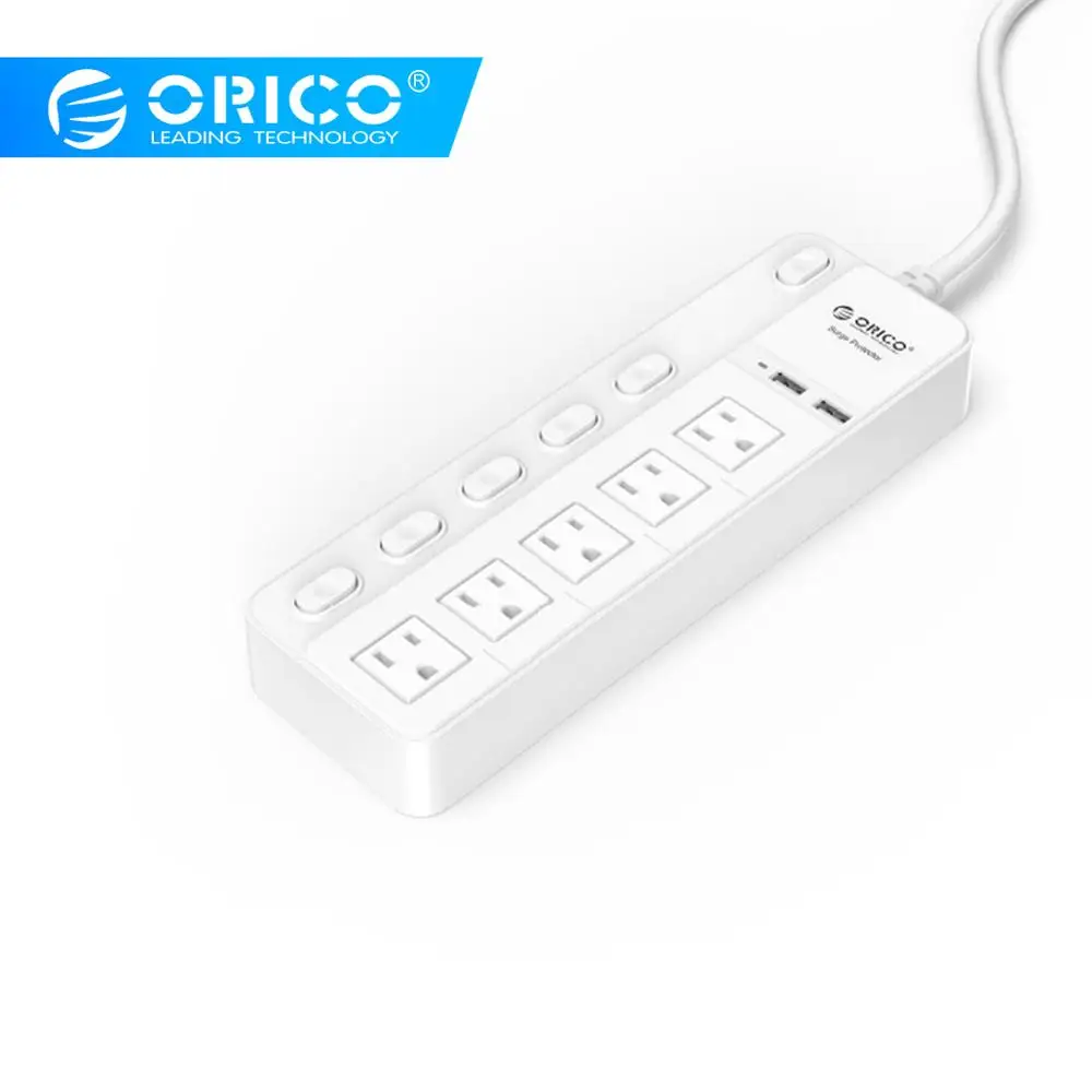 ORICO SPC power Strip 5 розетка переменного тока с 2 usb-портами для зарядки Кнопка питания Управление штепсельной вилкой США с usb умным зарядным устройством