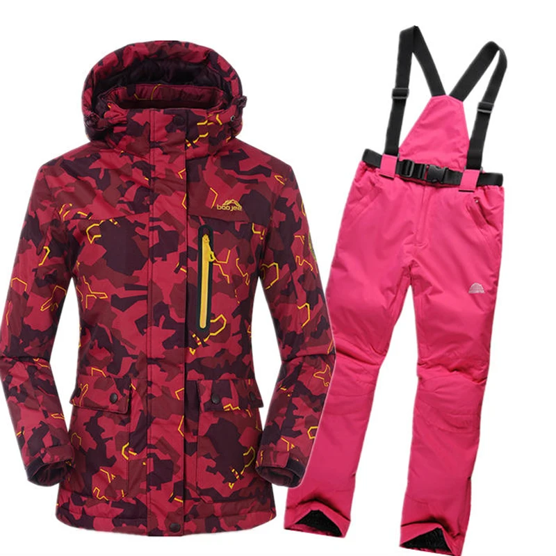 

2017 High Quality Women Skiing jackets Waterproof Windproof Ski Jacket+Warm Pants Warm Thicken Clothes Pants Set Brand New