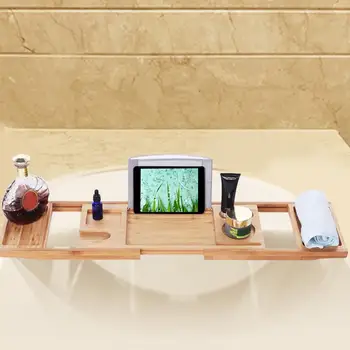 

Natural Wood Bathroom Organizer Multifunctional Bathtub Rack Bath Bathing Tray Shelf for Home Bathroom