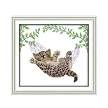 Joy Sunday Набор для вышивки крестом с изображением милого котенка серии животных, ленивый кот на корзине мешок ручной работы нить DMC вышитые картины