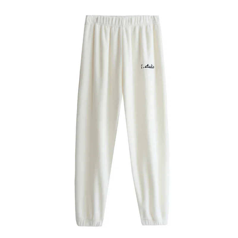 Новая зимняя одежда, штаны-фонарики, домашние пижамные штаны с эластичной резинкой на талии, японские коралловые флисовые повседневные штаны, штаны для сна - Цвет: white