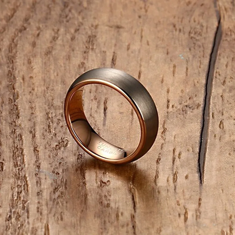 Мужское кольцо из карбида вольфрама для мужчин, розовое золото, 6 мм, обручальное кольцо, матовое покрытие, мужские ювелирные изделия