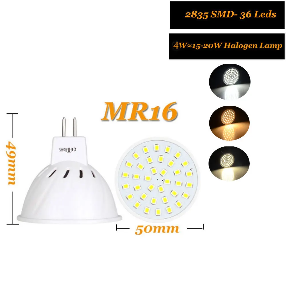 MR16 DC 12V 24V Светодиодный светильник 220V SMD 2835 Светодиодный точечный светильник s 4W 6W 8W Теплый/Холодный белый/белый MR 16 Светодиодный светильник для дома
