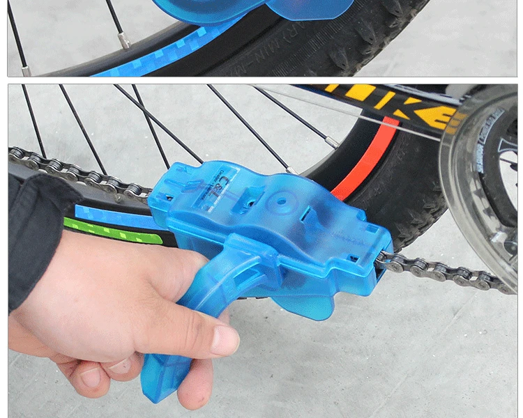 Sale Blue Portable Bicycle Chain Cleaner,Bike Clean Machine Brushes Scrubber Wash Tool, Mountain Cycling Cleaning Kit Outdoor Sports 8