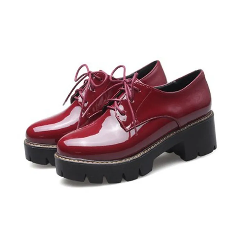 Platform Shoes Woman High Thick Heels Oxford Shoes For Women Patent Leather Creepers Casual Oxfords Spring Pumps Women Shoes Red (10)